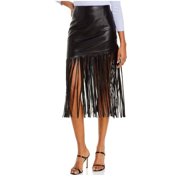 Vakko Dresses & Skirts - NWT Vakko Sport faux leather fringe midi shirt